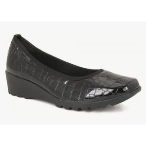 Josef Seibel AirPed Plus Patent Croc Print Wedge Comfort‎ Blk Womens sz 6-6.5 37